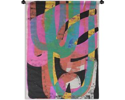 Wandkleed - Wanddoek - Abstract - Kleuren - Roze - Groen - Kunst - 60x80 cm - Wandtapijt