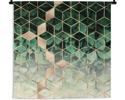 Wandkleed - Wanddoek - Bladeren - Goud - Patronen - Kubus - Luxe - 180x180 cm - Wandtapijt