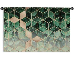 Wandkleed - Wanddoek - Bladeren - Goud - Patronen - Kubus - Luxe - 60x40 cm - Wandtapijt