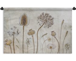 Wandkleed - Wanddoek - Bloemen - Waterverf - Stilleven - Bruin - Vintage - 90x60 cm - Wandtapijt