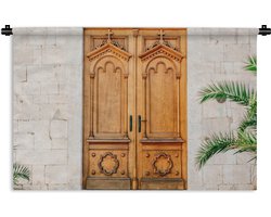 Wandkleed - Wanddoek - Deur - Muur - Architectuur - Stenen - Hout - 150x100 cm - Wandtapijt