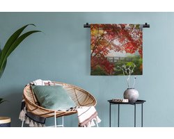 Wandkleed - Wanddoek - Japanse esdoorn - Bomen - Brug - Natuur - Japans - 60x60 cm - Wandtapijt