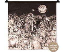 Wandkleed - Wanddoek - Jungle - Dieren - Kinderen - Bomen - Planten - 60x60 cm - Wandtapijt