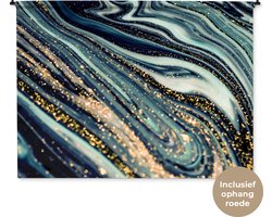 Wandkleed - Wanddoek - Marmer - Goud - Blauw - Glitter - Marmerlook - Abstract - 180x135 cm - Wandtapijt