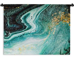 Wandkleed - Wanddoek - Marmerlook - Blauw - Goud - Glitter - Luxe - Marmer - 150x112 cm - Wandtapijt
