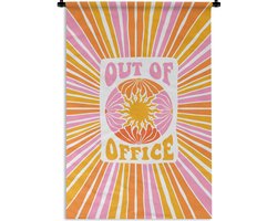 Wandkleed - Wanddoek - Quotes - Out of office - Roze - Oranje - Geel - 120x180 cm - Wandtapijt