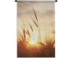 Wandkleed - Wanddoek - Riet - Gras - Zonsondergang - Natuur - Horizon - 60x90 cm - Wandtapijt