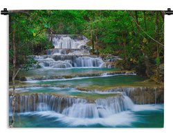 Wandkleed - Wanddoek - Waterval - Bomen - Natuur - Water - Jungle - 90x67.5 cm - Wandtapijt