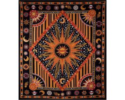 Wandkleed Zon Maan - Boho Hippie Decor - Muurdecoratie Kamer - Handgemaakt Indiaas Katoen - 140 x 210 cm