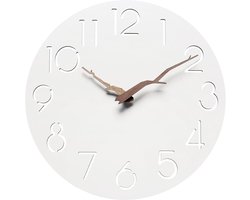 Wandklok 12 inch, geluidloos, niet-tikkend, hout, op batterijen, wit, modern, eenvoudig, minimalistisch, decoratief voor slaapkamer, woondecoratie, woonkamer, kantoor, hotel, 3D hol ontwerp, super stil