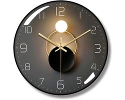 Wandklok, Art Deco licht- en schaduwwandklok, stille, moderne metalen wandklok met niet-tikkende beweging, geschikt voor woonkamer, slaapkamer, studeerkamer, kantoor, wandklok voor woonkamer, zwart frame