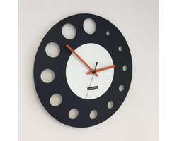 WANDKLOK ATOMIUM BLACK & WHITE -- ORANGE POINTERS --  MODERN DUTCH DESIGN