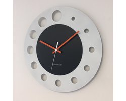 WANDKLOK ATOMIUM WHITE & BLACK24 -- ORANGE POINTERS --  MODERN DESIGN