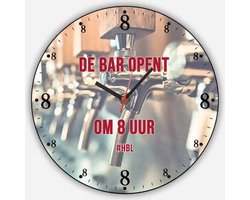 Wandklok De bar opent om 8 uur - Klok - Wandklokken - Woondecoratie - Woonaccessoires - Modern - 22 cm - MDF - multicolor