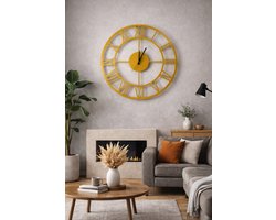 Wandklok Goud-Metalen Wandklok-Wandklok met stil uurwerk-Wandklok met Romeinse cijfers-Industrieele Wandklok-Gepoedercoat-Staal