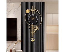 Wandklok - Grote Stille Wandklok met Japans Quarta Uurwerk - Nautisch Thema Retro Modern Design, Zwart & Gouden Digitaal Display - Hout en Metaal Constructie, Werkt op Batterijen (AA Niet Inbegrepen) voor Woonkamer, Keuken, Kantoor Decoratie