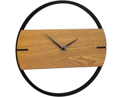 wandklok hout - metaal - analoog - modern - woonkamer - Ø 30 cm - keukenklok - bruin-zwart