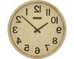 Wandklok Hout Rotan - Boho Klok Vintage - Stil Uurwerk - Handgemaakt Massief Hout - 30 cm Diameter - Natuurlijk Bruin