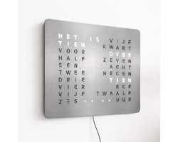 Wandklok Industrieel 46x38 cm - Geborsteld RVS Design Klok - LED Woordklok - Modern
