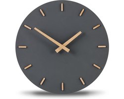 Wandklok industrieel beton geruisloos zonder tikkende geluiden- 30 cm- modern vintage - grijs houten wijzers