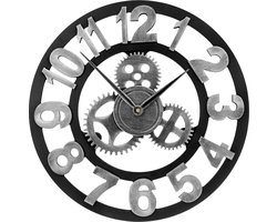 Wandklok industrieel – Grote XL Wandklok 45 cm – Retro - Tandwielen - Cijfers - Zilver