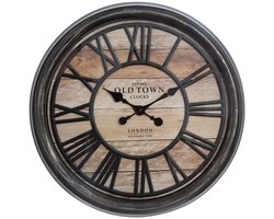 Wandklok Industrieel ø 50cm - Wandklok Modern Design Zwart - Wandklok Landelijk Hout & Vintage - Wandklokken - Klok Stil Uurwerk - Klok Wand - Wandklok Retro Vintage