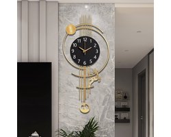 Wandklok industrieel-Wandklok modern-Grote Stille Wandklok met Japans Quartz Uurwerk -Nautisch Thema Retro Modern Design-Hout en Metaal Constructie-( Zwart & Gouden).