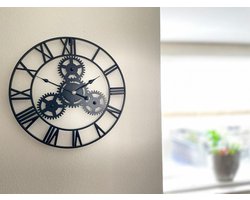 Wandklok - Industriële klok - Muurklok - Klok met tandwielen - Zwart - 45CM - Wandklok industrieel - Metaal