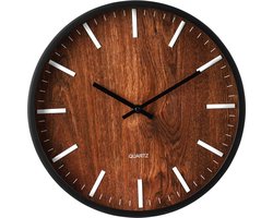 Wandklok kunststof 30cm hout look