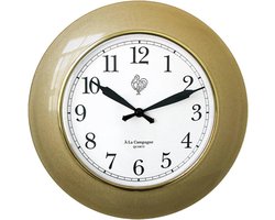Wandklok met gebold glas - Ø 30 cm - Metallic goud-messing rand – Witte Wijzerplaat
