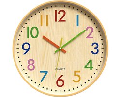 Wandklok Met Kleurrijke Cijfers En Een Geruisloos Uurwerk; Geschikt Als Educatieve Klok Voor Kinderen En Ideaal Voor Slaapkamers, Studeerkamers, Scholen, Woonkamers, Keukens, Kantoren En Meer.