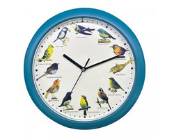 Wandklok met Vogelgeluiden – Vogelklok met 12 Vogeltonen – Klok met Natuurgeluiden – Blauw