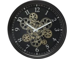 WANDKLOK METAAL MET DRAAIENDE TANDWIELEN  - ZWART - DIAMETER 37 CM
