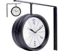 Wandklok Metaal Zwart Dubbelzijdige 30,5x9,5x28 cm - Uurwerk - Keukenklok - Wand - Muur - Klok
