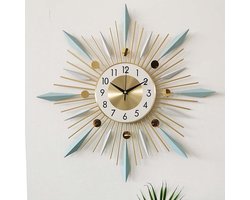 Wandklok - Metalen Decoratieve Klok In Mid-Century Modern Design Met Zonnestralenmotief - Stil Kwarts Wandklok Voor Woonkamer En Slaapkamer - Stijlvol Woonaccessoire,