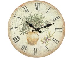 Wandklok olijfkleurig metaal 28cm - Nostalgische klok - Landelijke stijl - Quartz uurwerk