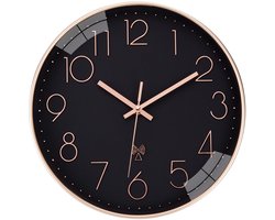 Wandklok - Radio Gestuurde Klok - 30cm Zwart Roze Goud - Automatische Tijdinstelling & Stil - Voor Woonkamer & Kantoor - Duidelijk Afleesbaar & Stijlvol