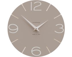 Wandklok Smile - Handgemaakt in Italië met Stil Uurwerk - Modern Houten Design - 30 cm - Melkkoffie
