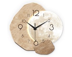 Wandklok- Stille Klok - Maanontwerp – Quartz - 4,7x 37x 0,5 cm Batterij - Hout- Slaapkamer - Woonkamer - Kantoor