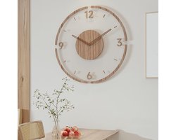 Wandklok -Vintage Houten Wandklok - 35 cm Retro Wandklok met Houten Frame en Transparante Lens - Stille Decoratieve Klok voor Woonkamer en Slaapkamer