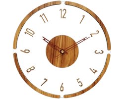 Wandklok - Vintage houten wandklok - Ronde stille wandklok - Transparante acryl wandklok - Werkt op batterijen - Decoratieve tikklok - Madeira vintage decoratie - Geschikt voor woonkamers en slaapkamers - 30 cm