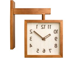 Wandklok voor Woonkamer en Keuken - Stille Vierkante Dubbelzijdige Houten Klok - Vintage Look Decoratieve Hoekklok - Geschikt voor Slaapkamer en Huishouden