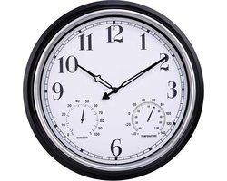 Wandklok - Waterdicht - Buitenklok - Diameter 40cm - Stille Uurwerk - Temperatuur/ Vochtigheid - Hygrometer/Thermometer - Zilver