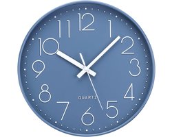 Wandklok zonder tikklok, geruisloos, 30 cm, op batterijen, kwarts decro, radiowandklok, eenvoudig te lezen, voor kamer, thuis, keuken, slaapkamer, kantoor, school, blauw