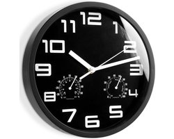 Wandklok Zwart met Thermometer Hygrometer 25 cm - Uurwerk - Keukenklok - Wand - Muur - Klok