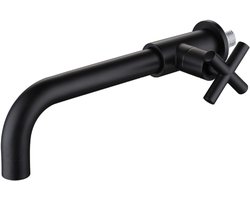 Wandkraan, tuin-/badkamerkraan, kraan met zijwaarts draaiende kruisgreep - zwart