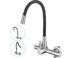 Wandkraan voor Keuken met 3/4 Inch Aansluiting voor Vaatwasser Wasmachine - 2 Waterstralen & Flexibele Uitloop