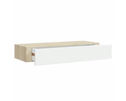 WandladeWandschap | Wandplank | Kast eiken en wit 60x23,5x10cm MDF