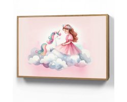 Wandlamp 100x70 cm - Oplaadbaar - Eenhoorn - Prinses - Unicorn - Roze - Wolken - Wandlampen binnen woonkamer - Slaapkamer lamp - Decoratieve nachtlamp - Vloerlamp draadloos