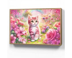 Wandlamp 100x70 cm - Oplaadbaar - Kitten - Roze - Kat - Regenboog - Bloemen - Wandlampen binnen woonkamer - Slaapkamer lamp - Decoratieve nachtlamp - Vloerlamp draadloos